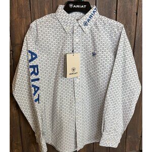 Ariat Boys Medium Western Long Sleeve Button Down Shirt NEW Spell Out Logo